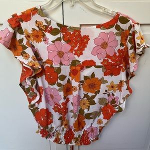 Monteau floral top. short fitting, would be cute with high waisted bottoms!